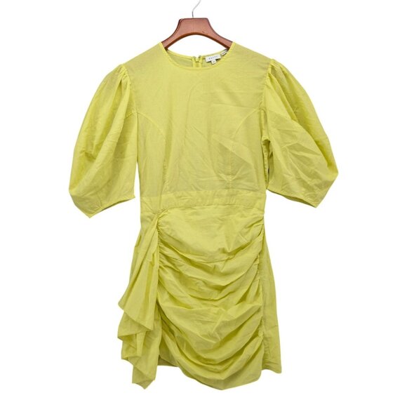 RHODE Dresses & Skirts - Rhode Pia Mini Sheath Dress Neon Yellow 1/2 Sleeve Ruched Asymmetric Skirt Sz XS